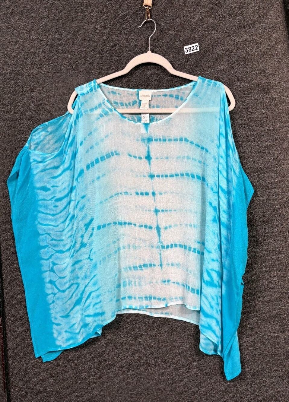 Chico’s Turquoise Tye Dye Cana Cold Shoulder Sheer Cover Up Womens Size S/M